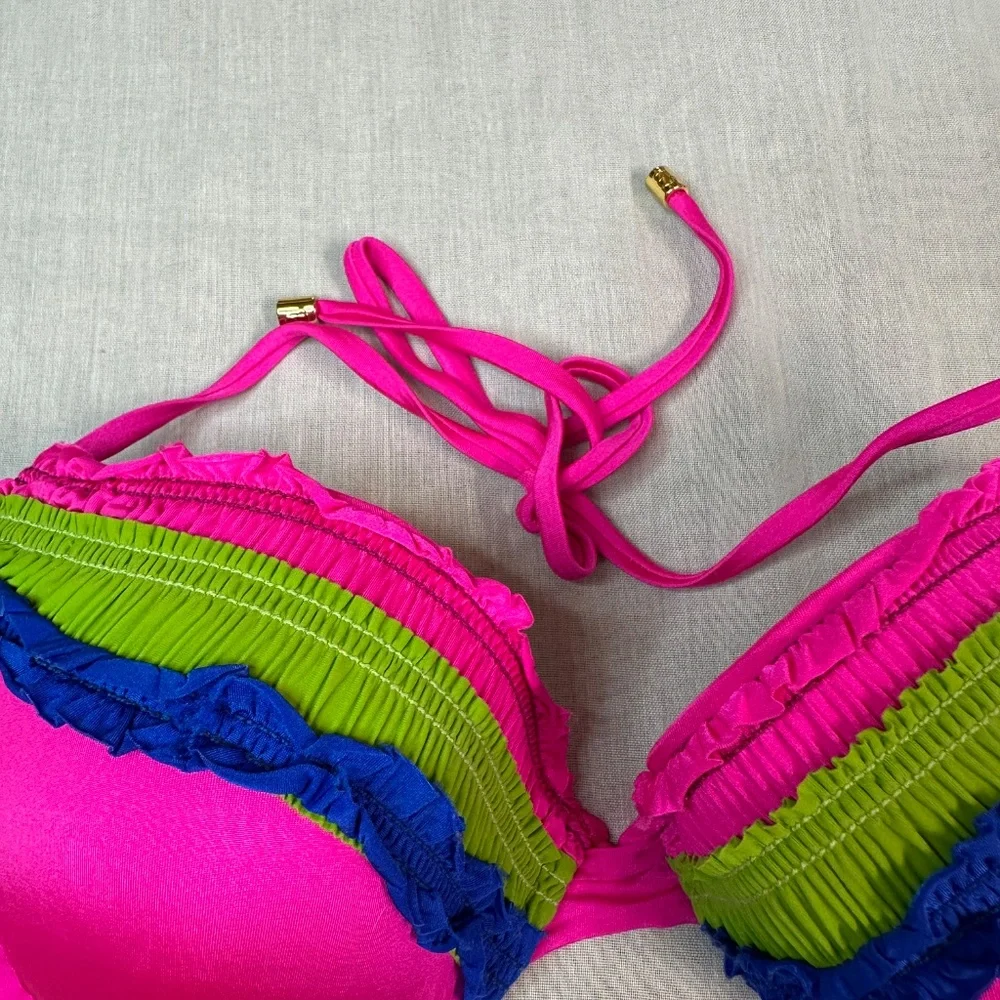 Beach Bunny Dream of Eve Pink Blue Green Ruffle Bikini - Picture 4 of 10